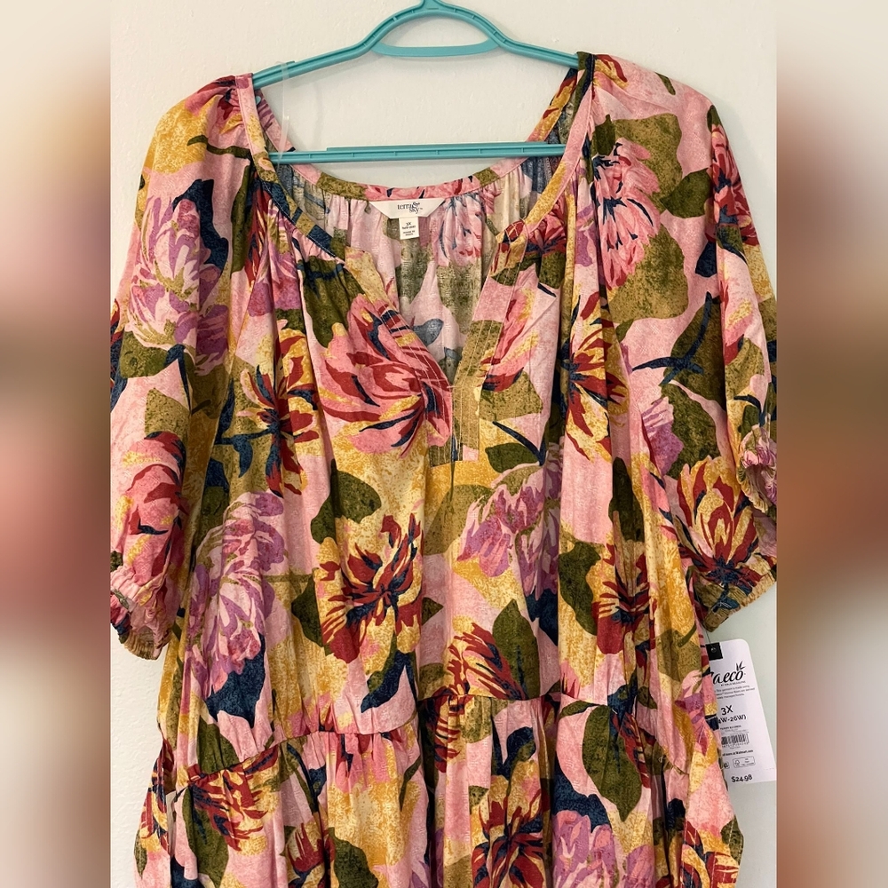Terra & Sky Pink and Yellow Dolman Sleeve Sundress - Picture 2 of 7